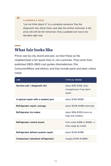 A page of typical repair price ranges