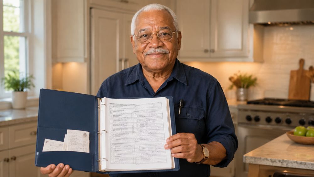 Clarence Hollins holding the filled-in House-Call File binder